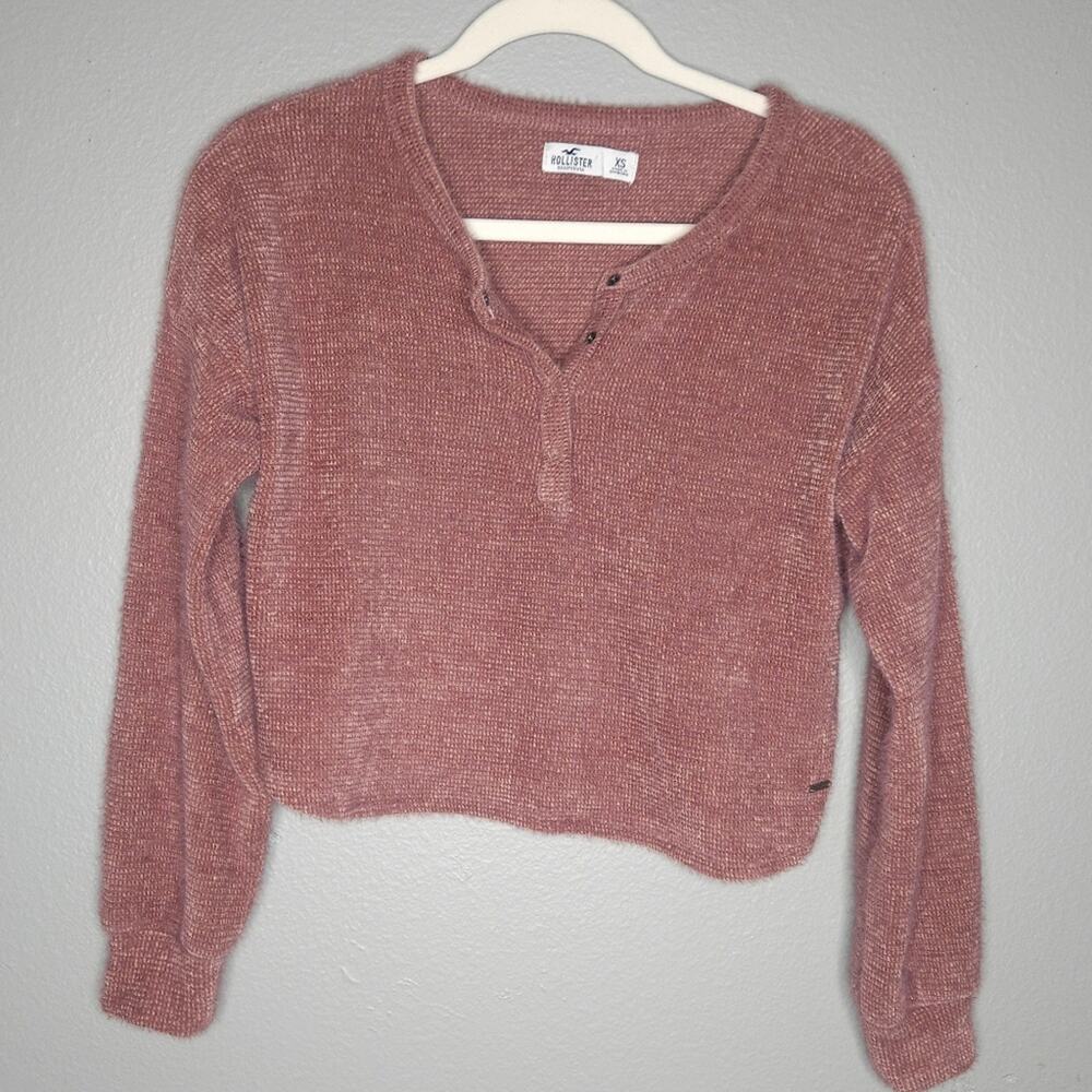 Hollister Co. Long sleeve top waffle knit rose pink